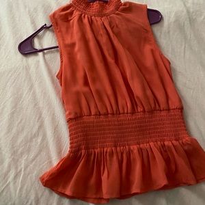 womens orange ruched waisf high neck blouse size small